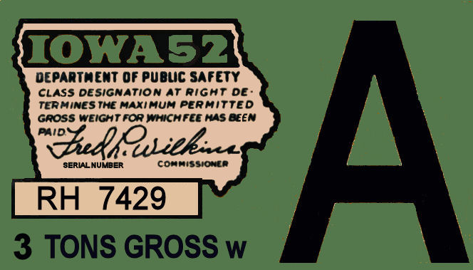 (image for) 1952 Iowa REGISTRATION Sticker